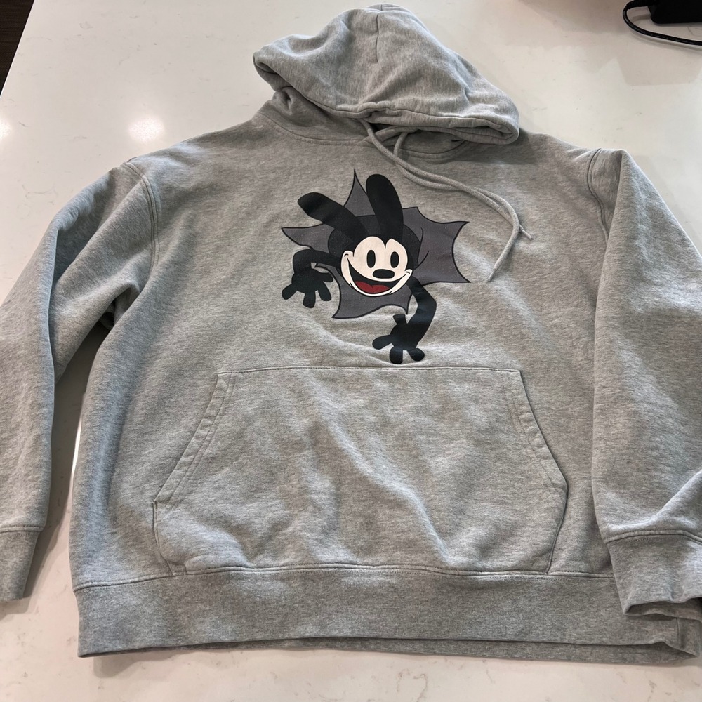Disney Oswald the Lucky Rabbit Gray Graphic Pullover Hoodie Mens Medium